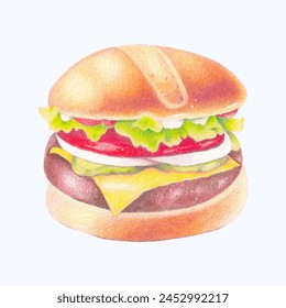 Cute Watercolor Hamburger Clipart - Download Delicious Burger Art