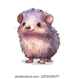 Cute Watercolor Hedgehog In Natural State Standing Adorable