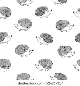 Cute watercolor hedgehogs seamless pattern. Vector background