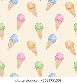 cute watercolor ice cream seamless pattern design