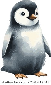 Cute watercolor illustration of a baby penguin
