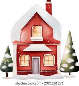 Cute watercolor illustration for Christmas housed, Ginger bread house, Christmas house decorations