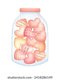 Cute Watercolor Love Jar Valentine Watercolor Vector Illustration