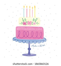 Cute Watercolor Painting Birthday Cake Vector Illustration