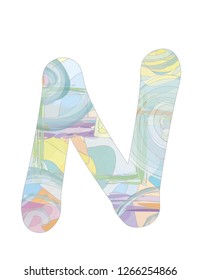 Cute watercolor painting style colorful letter N