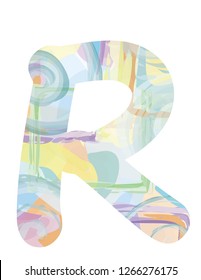 Cute watercolor painting style colorful letter R