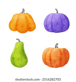 Calabazas lindas de la acuarela. Ilustraciones de verduras de Vector brillante para el diseño de los niños de Halloween