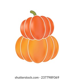 Cute watercolor pumpkins isolated. Cartoon pumpkin element with outline. Great to decorate your designs. Orange, yellow pumpkin stack. Halloween, Thanksgiving elements.