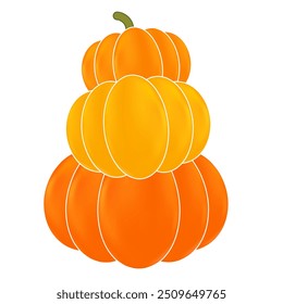 Cute watercolor pumpkins isolated PNG. Cartoon pumpkin element with outline. Great to decorate your designs. Orange, yellow pumpkin stack. Halloween, Thanksgiving decoration. Fall sticker clipart.