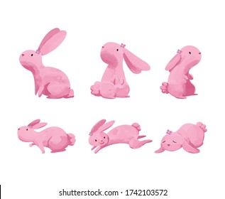 Cute watercolor rabbit with different pose