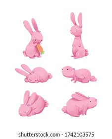 Cute watercolor rabbit with different pose