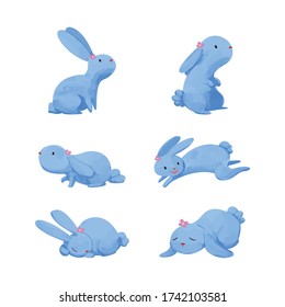 Cute watercolor rabbit with different pose