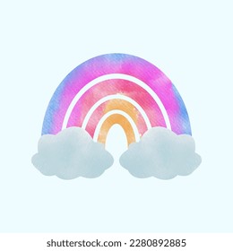cute watercolor rainbow with clouds