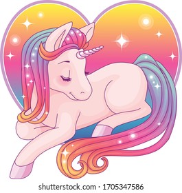 Cute watercolor rainbow unicorn  laying down elegant pose