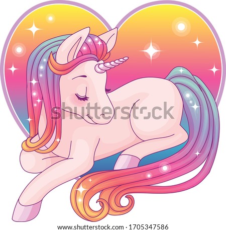 Cute watercolor rainbow unicorn  laying down elegant pose