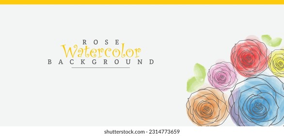 Cute watercolor rose background vector for wedding, invitational card poster banner and cover