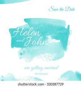 Cute watercolor save the date card with hand drawn background. Stock vector.