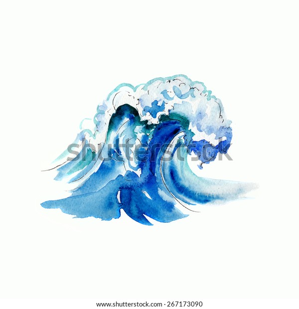 かわいい水彩の海波シンボル再現コンセプトベクターイラスト のベクター画像素材 ロイヤリティフリー