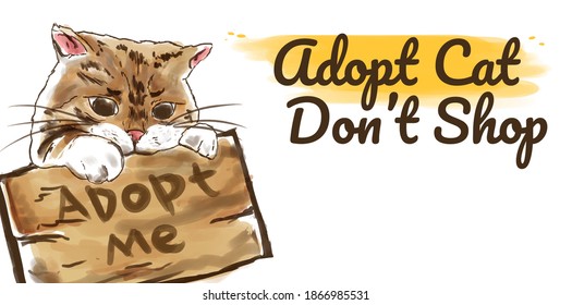 cute watercolor style adopt cat illustration 