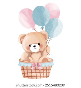 Cute Watercolor Teddy Bears with Pastel Elements