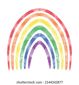 Cute watercolor textured rainbow. LGBT symbol. Six colors Watercolour rainbow symbol of LGBT flag colors. Hand drawn artistic water color lines arc