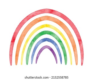 Cute watercolor textured vector rainbow. LGBT symbol. Six colors Watercolour rainbow symbol of LGBT flag colors. Hand drawn artistic water color lines arc