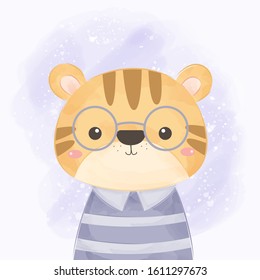 cute watercolor tiger illustration, baby shower decoration, animals clipart.