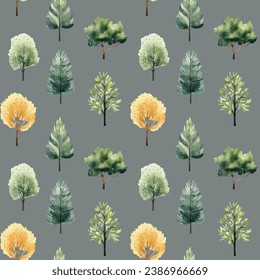 Cute watercolor trees seamless pattern. Trees wallpaper. Trendy scandi vector backgrounds
