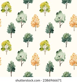 Cute watercolor trees seamless pattern. Trees floral background. Trendy scandi vector background
