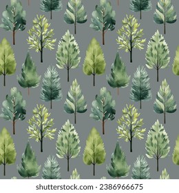Cute watercolor trees seamless pattern. Autumnal trees wallpaper. Trendy scandi vector backgrounds
