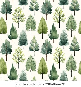 Cute watercolor trees seamless pattern. Autumnal trees wallpaper. Trendy scandi vector backgrounds
