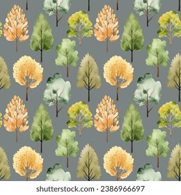 Cute watercolor trees seamless pattern. Autumnal trees wallpaper. Trendy scandi vector backgrounds
