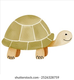 Cute watercolor turtle. Illustration of hand drawn cartoon tortoise. Wild animals.