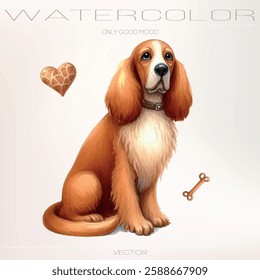 Cute watercolor vector artwork of a tiny cheerful puppy.