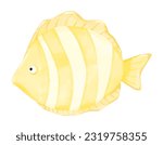 Cute watercolor yellow fish vector illustration isolated on white background