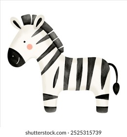 Cute watercolor zebra. Illustration of hand drawn zebra. Wild jungle safari animals.