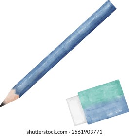 Cute watercolor-style pencils and erasers