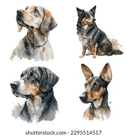 Cute Watercolour  dogs. Vector illustration.