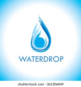 Cute waterdrop with splash in water for a logo design.Depicts the purity of water, the most essential element of life.Save water.
