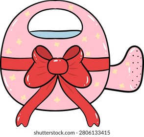 Cute Watering Can with Bow Garden Clipart	