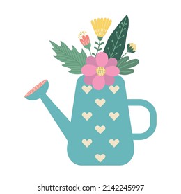 Cute watering can with flowers. vector illustration