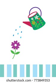 cute watering can planting flower vector