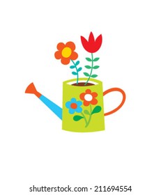 cute watering plant with flower vector