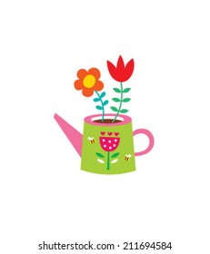 cute watering plant with flower vector