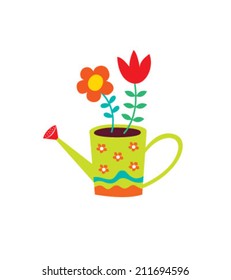 cute watering plant with flower vector