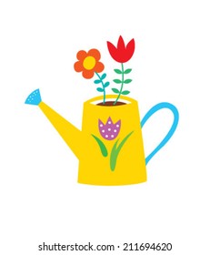 cute watering plant with flower vector