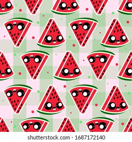 Cute watermalon seamless pattern for textile, wrapping, wallpapers, etc. Sweet red ripe watermalons on red, Vector illustration.