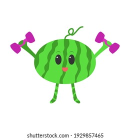 Cute watermelon - athlete isolated on white. Kawaii fruit cartoon character for your creative design. Vector illustration.