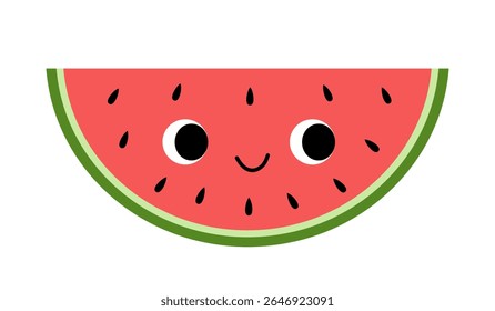 Cute watermelon big slice in kawaii style.