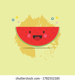 cute watermelon with big smile. vector illustrator. cute character